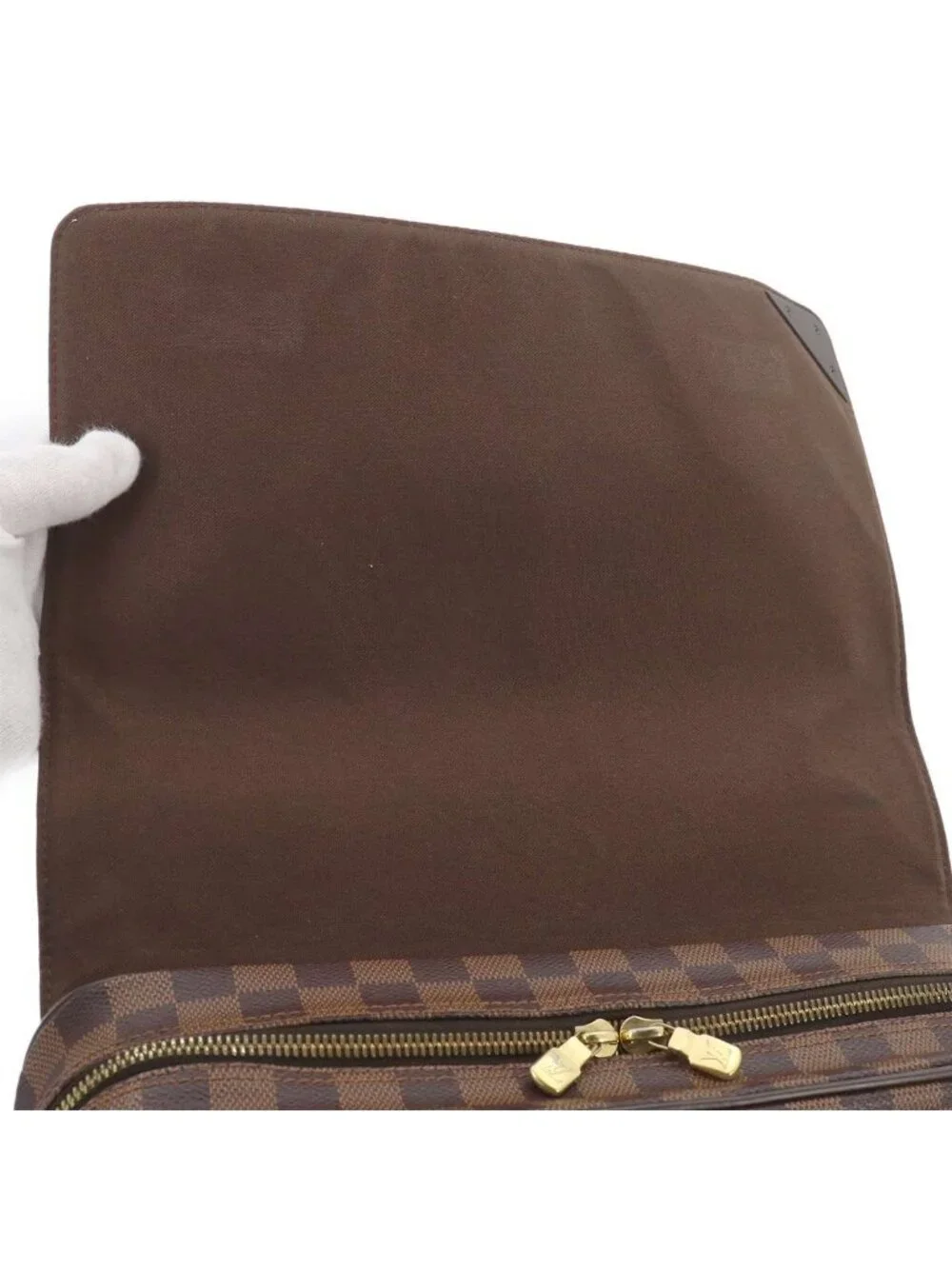 Louis Vuitton Damier Shelton MM Shoulder Bag Ebene Brown Gold